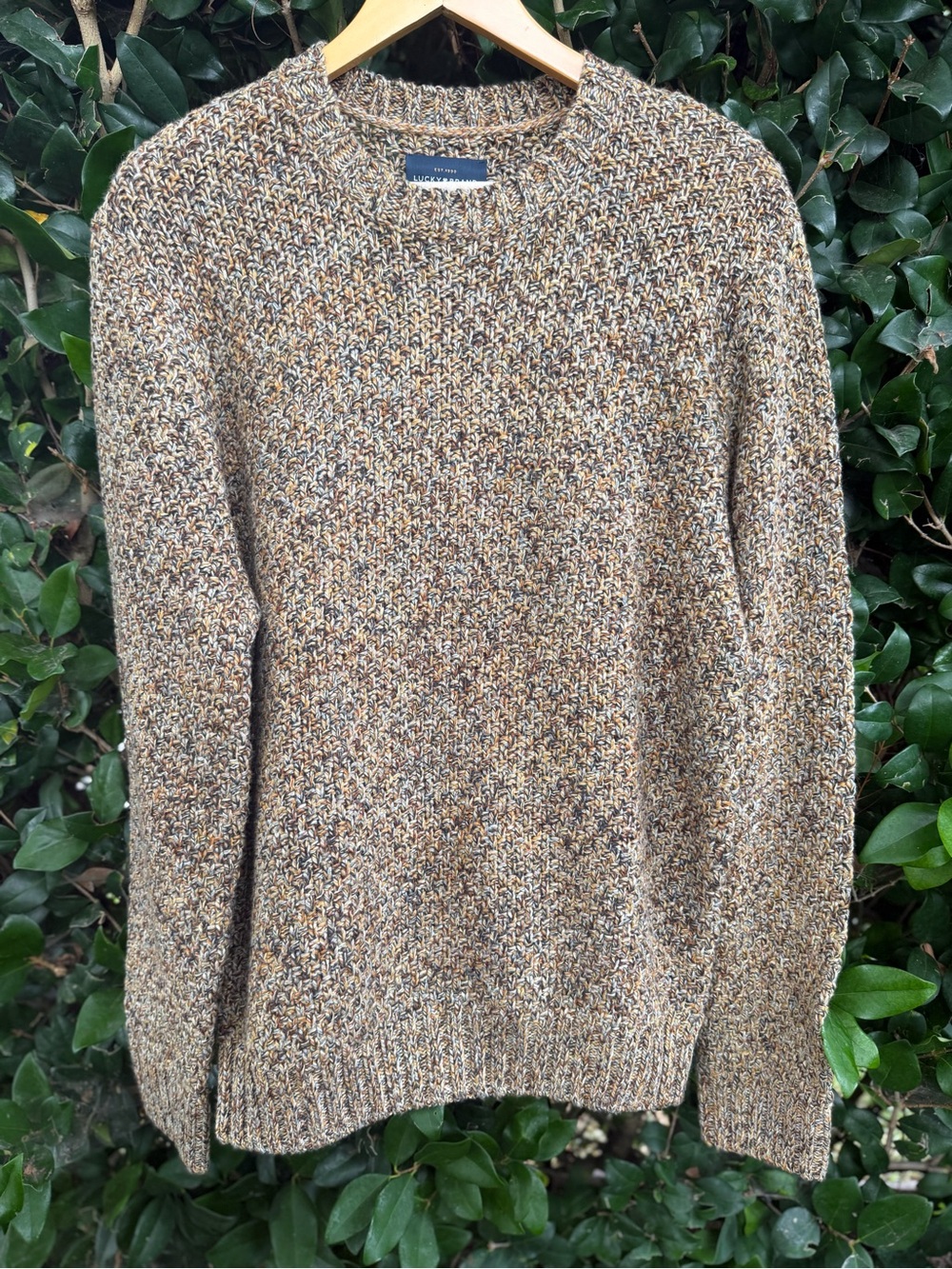 Lucky Brand Men’s Crewneck Pullover Cross Marl Stitch Sweater